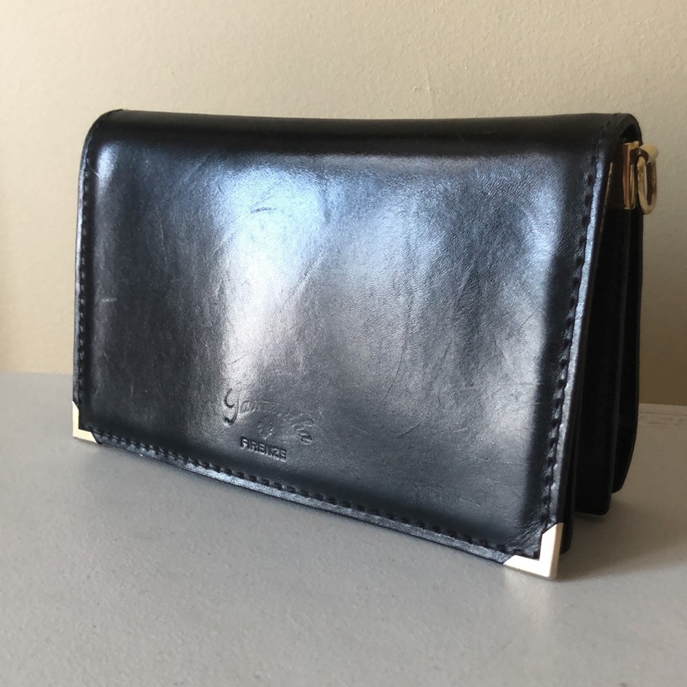 Black Leather Clutch With Metallic Details from Florence Italy